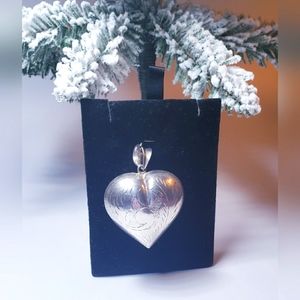 Vintage Sterling Silver Medium Size Etched Puffy Heart  Slide Pendant